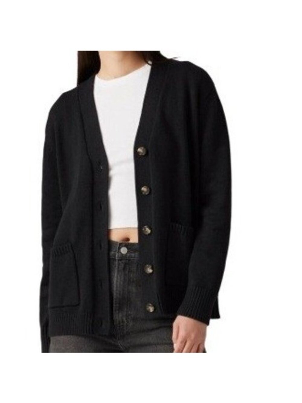 Talbots Women's MP Black  Pearl Button Cardigan Sweater Wool Alpaca Blend